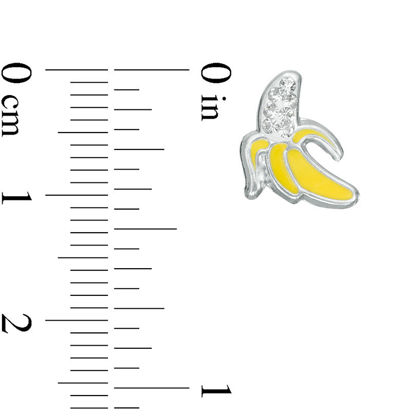 Child's Crystal and Enamel Peeled Banana Stud Earrings in Sterling Silver