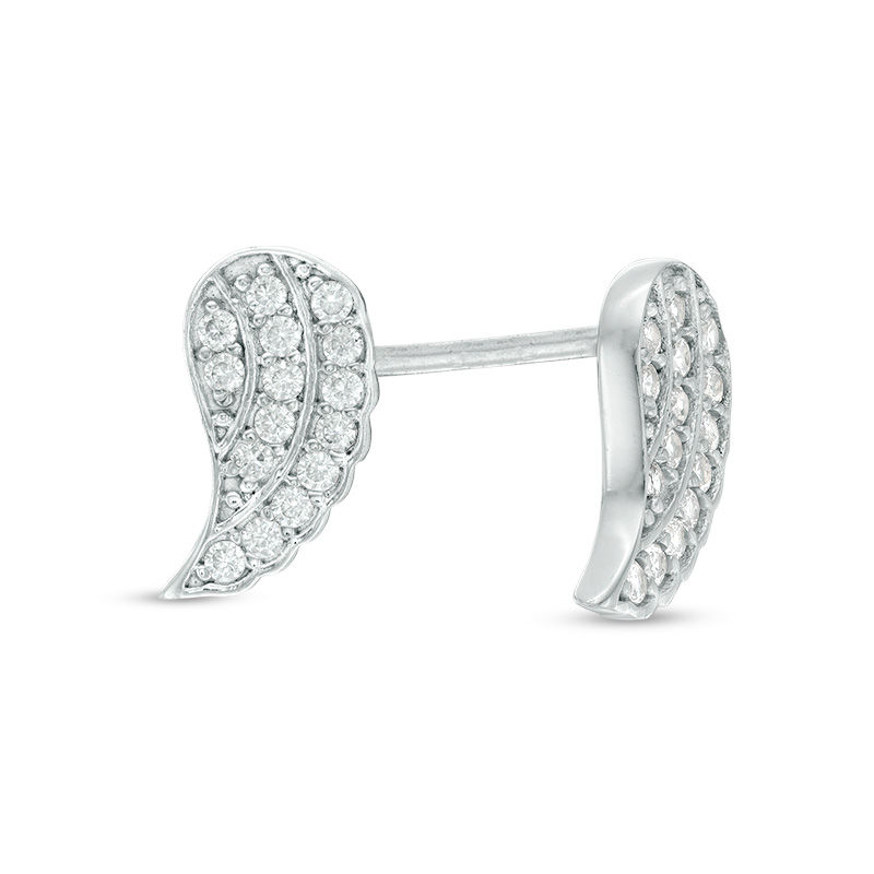 Cubic Zirconia Angel Wing Stud Earrings in Sterling Silver