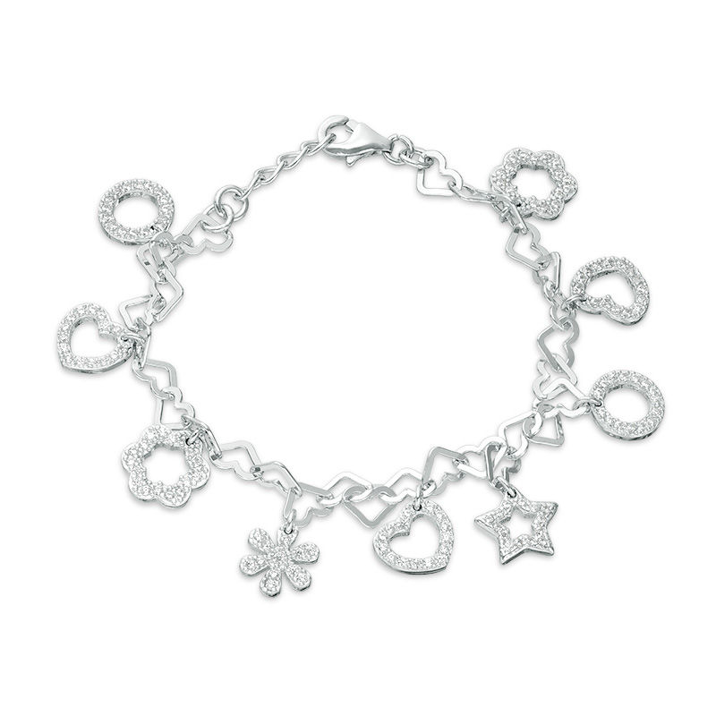 Child's Cubic Zirconia Multi-Shape Charm Bracelet in Sterling Silver - 5.5"