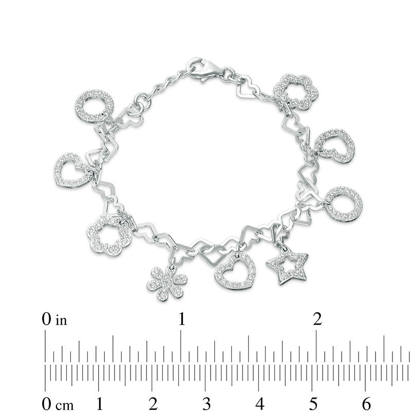 Child's Cubic Zirconia Multi-Shape Charm Bracelet in Sterling Silver - 5.5"