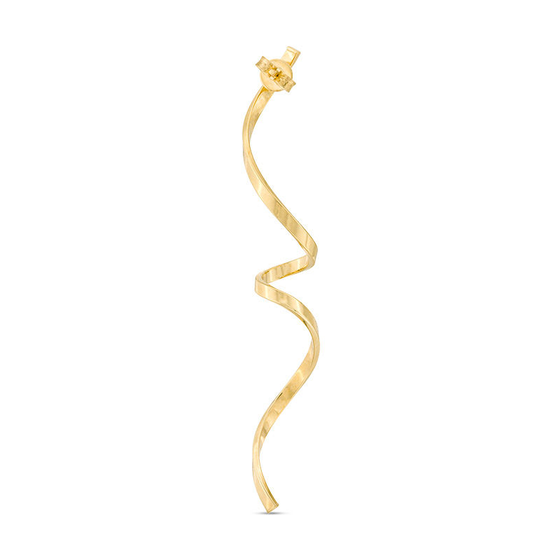 Elongated Curly Ribbon Drop Earrings in 10K Gold