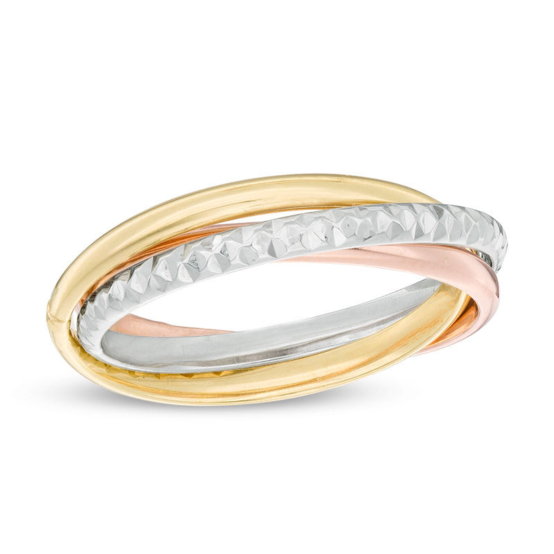 Multi-Finish Stacked Orbit Ring in 10K Tri-Tone Gold - Size 7