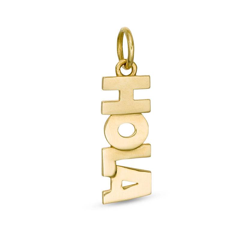 Vertical "HOLA" Necklace Charm in 10K Gold