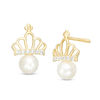Thumbnail Image 0 of Child's 4mm Cultured Freshwater Pearl and Cubic Zirconia Crown Stud Earrings in 10K Gold