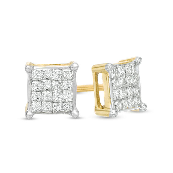 Men's 1/4 CT. T.W. Square-Cut Composite Diamond Stud Earrings in 10K ...