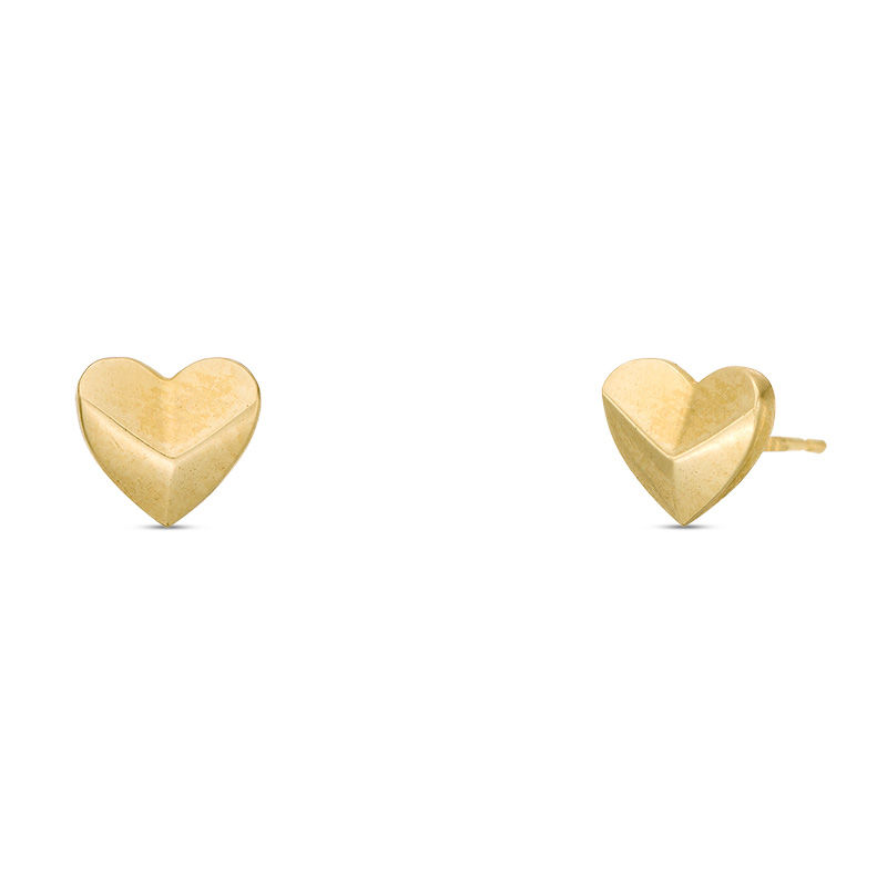 Geometric Heart Stud Earrings in 10K Gold