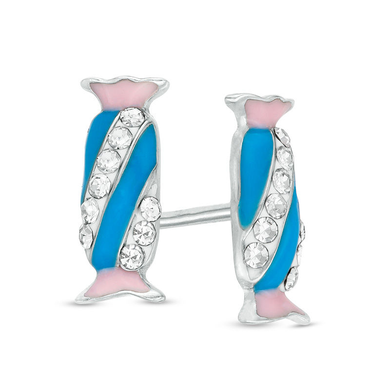 Child's Crystal and Enamel Candy Stud Earrings in Sterling Silver