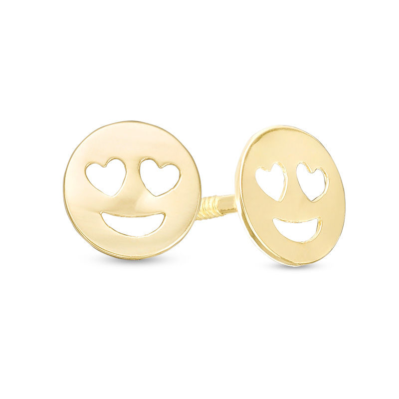 Child's Cut-Out Love-Eyes Smiley Face Stud Earrings in 10K Gold