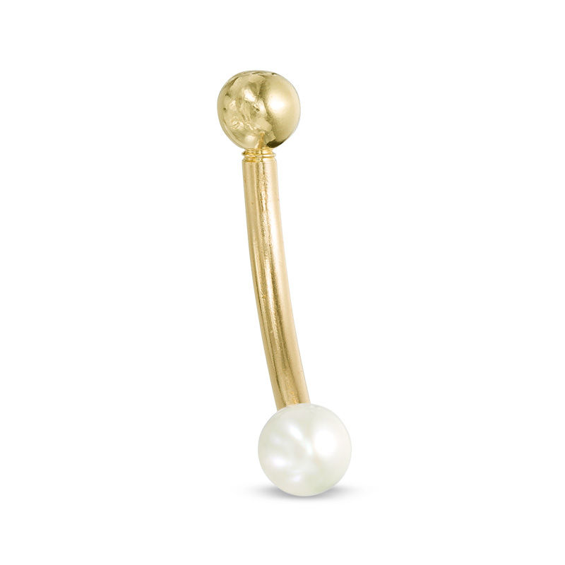 016 Gauge 3mm Cultured Freshwater Pearl Curved Barbell in 10K Gold