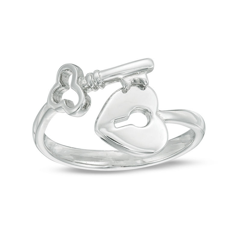 Adjustable Key and Heart Lock Bypass Toe Ring in Sterling Silver
