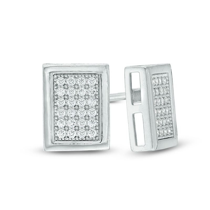 Cubic Zirconia Pavé Rectangle Composite Stud Earrings in Sterling Silver