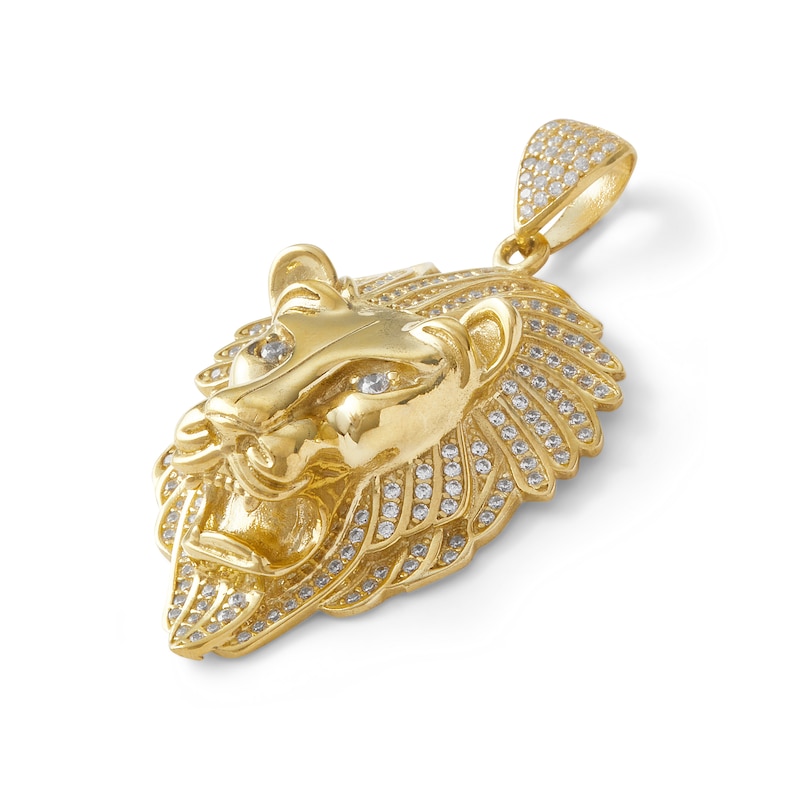 Cubic Zirconia Lion Head Necklace Charm in 10K Solid Gold