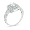 Thumbnail Image 1 of 5mm Cushion-Cut Cubic Zirconia Double Frame Infinity Shank Engagement Ring in Sterling Silver - Size 7