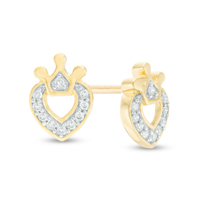 1/20 CT. T.W. Diamond Heart with Crown Stud Earrings in 10K Gold