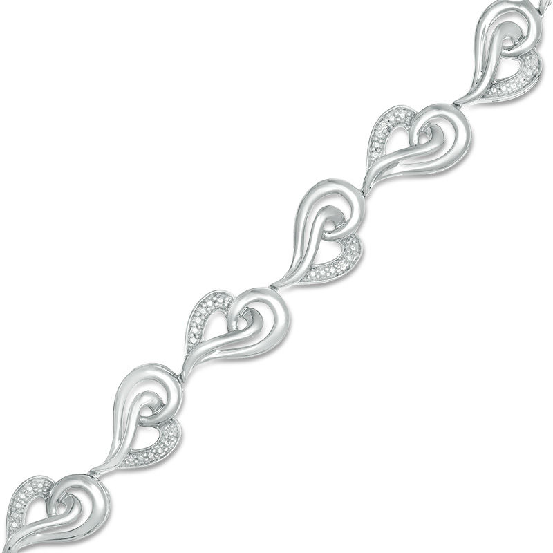 Diamond Accent Swirl Hearts Bracelet in Sterling Silver - 7.25"