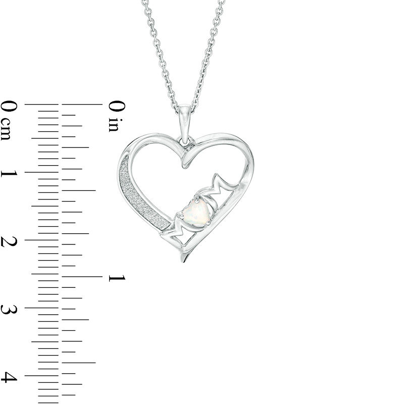 4mm Lab-Created Opal "MOM" and Glitter Enamel Heart Pendant in Sterling Silver