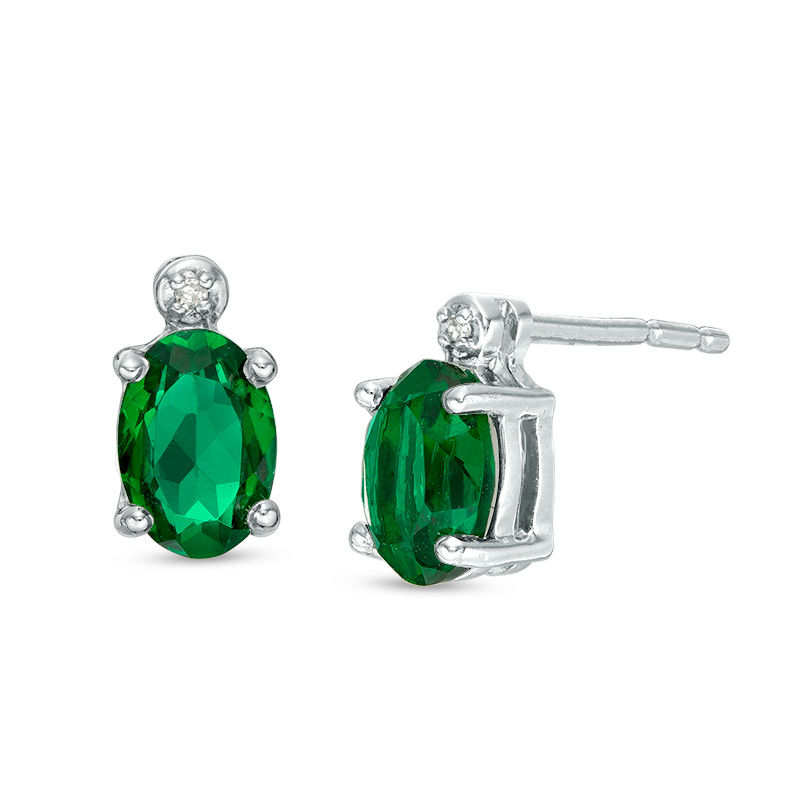 Oval Green Quartz Doublet and Diamond Accent Stud Earrings in Sterling Silver