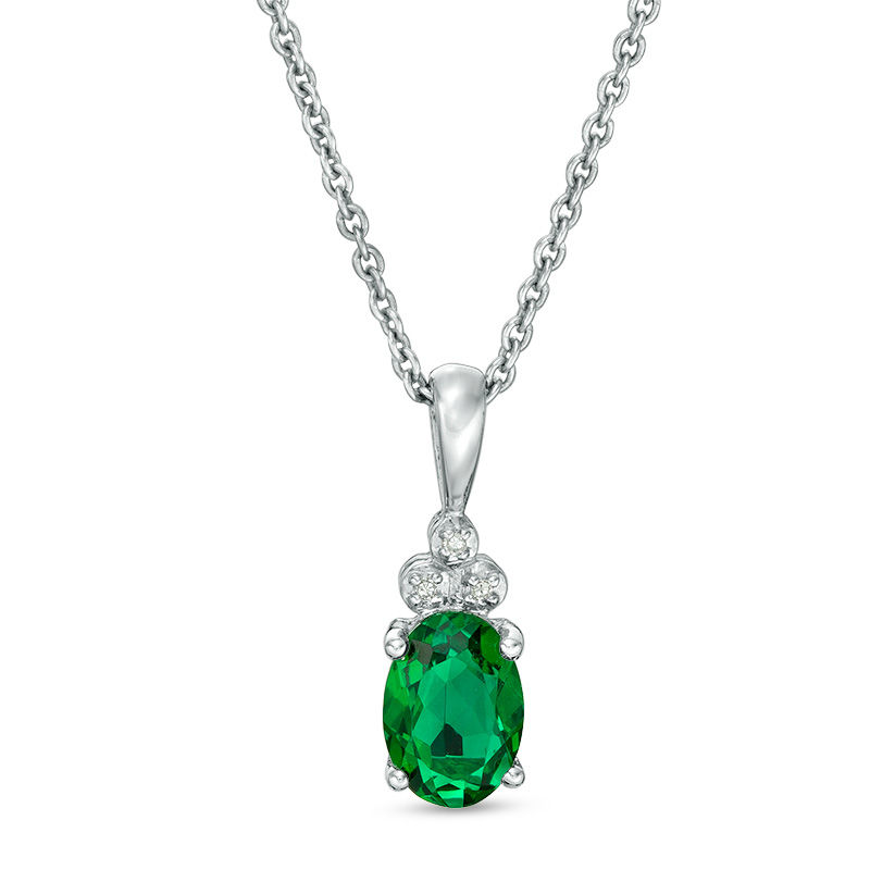 Oval Green Quartz Doublet and Diamond Accent Tri-Top Pendant in Sterling Silver