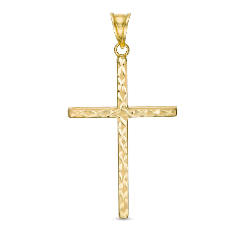 Diamond-Cut Slim Cross Necklace Charm in 10K Gold
