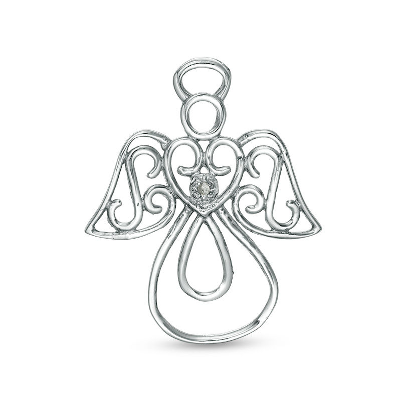 Cubic Zirconia Filigree Angel Necklace Charm in Sterling Silver