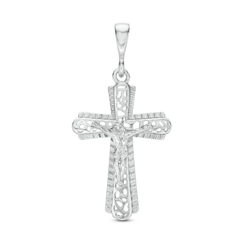Ornate Cut-Out Crucifix Necklace Charm in Sterling Silver