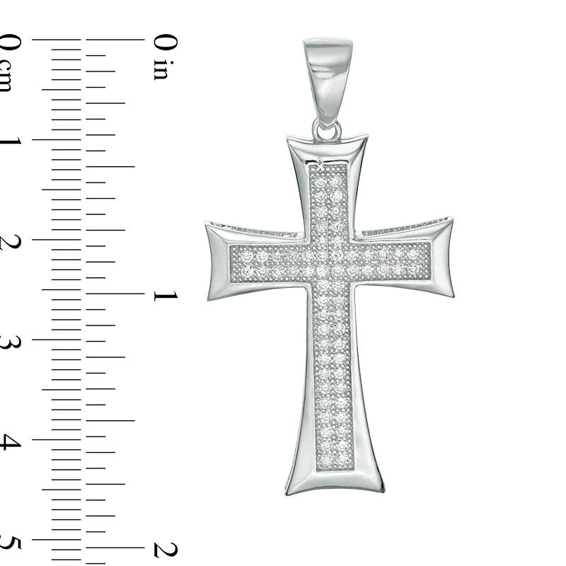 Cubic Zirconia Concave Edge Cross Necklace Charm in Sterling Silver
