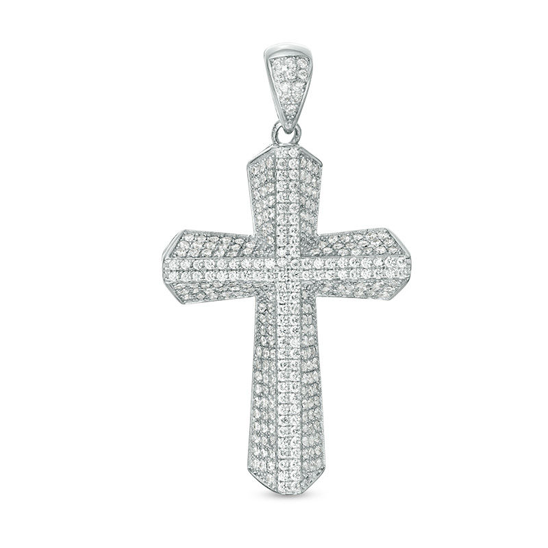 Cubic Zirconia Layered Cross Necklace Charm in Sterling Silver