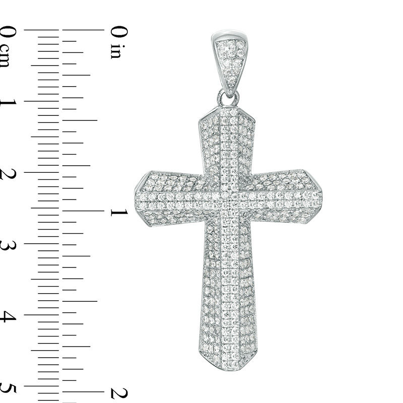 Cubic Zirconia Layered Cross Necklace Charm in Sterling Silver