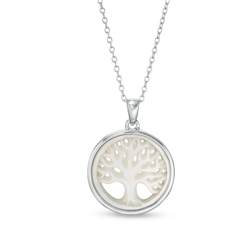 Mother-of-Pearl Tree of Life Circle Frame Pendant in Sterling Silver