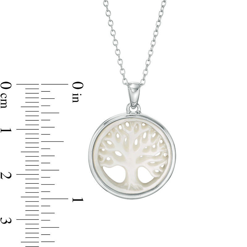 Mother-of-Pearl Tree of Life Circle Frame Pendant in Sterling Silver