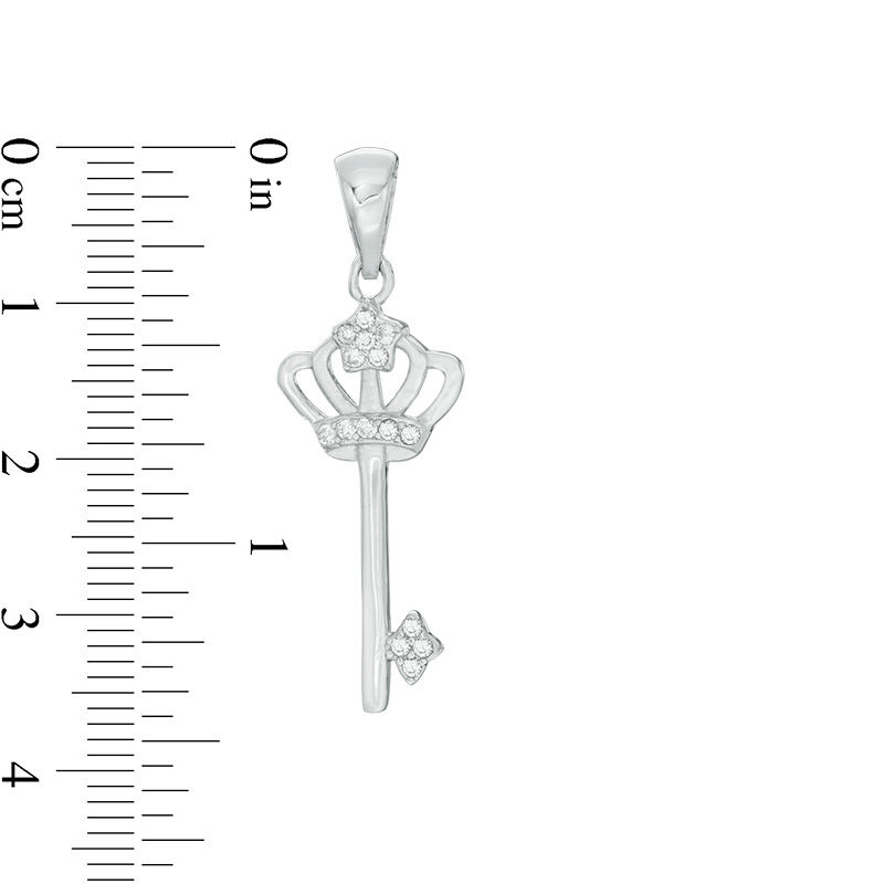Cubic Zirconia Crown Key Necklace Charm in Sterling Silver