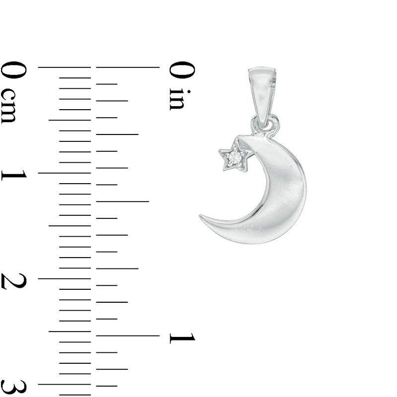 Cubic Zirconia Star and Crescent Moon Necklace Charm in Sterling Silver