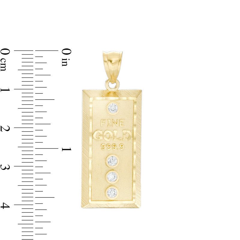 Cubic Zirconia Gold Bar Necklace Charm in 10K Gold