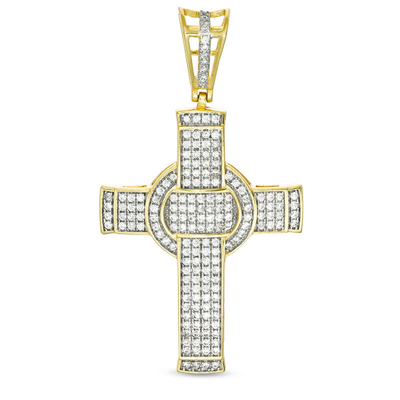 Cubic Zirconia Circle Wrapped Cross Necklace Charm in Yellow-Tone Sterling Silver