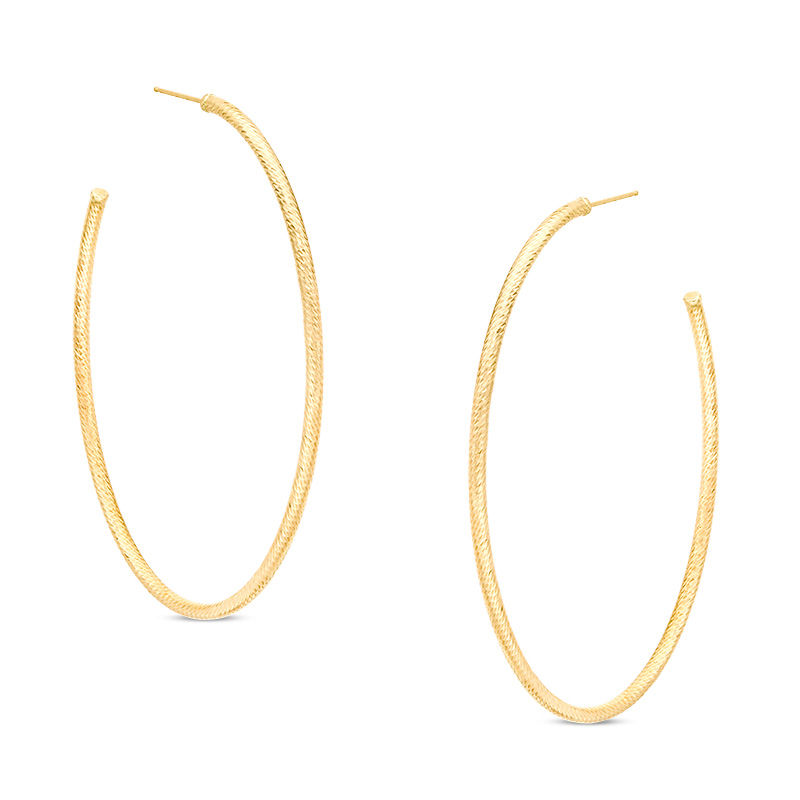 JAW 14K Yellow Gold Oval Shaped Diamond Cut Hoop Earrings