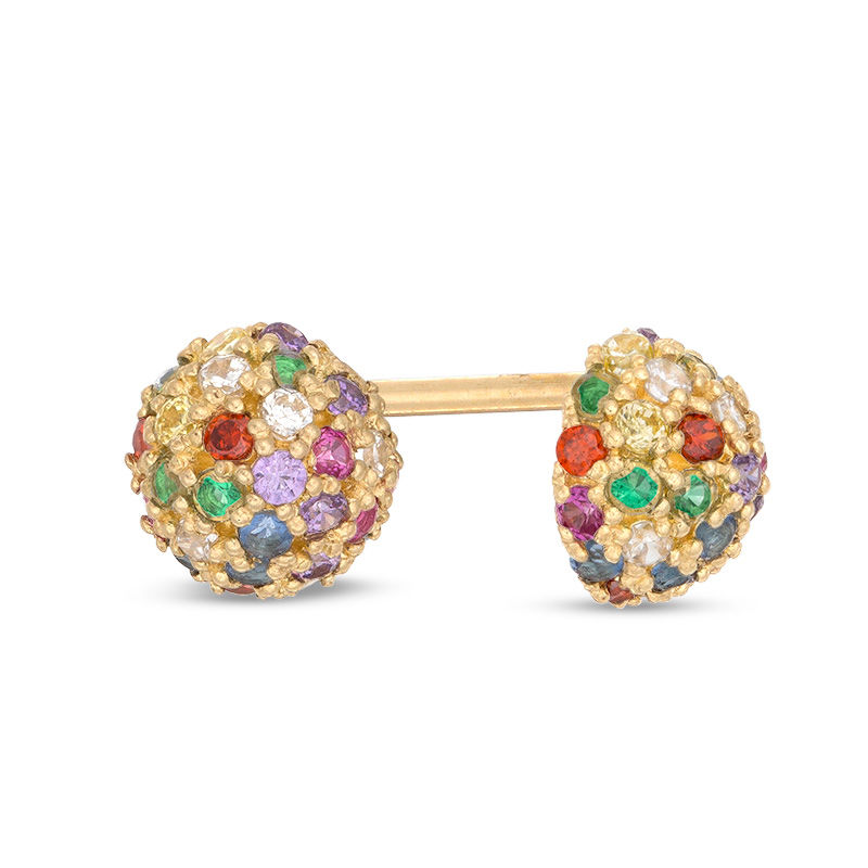Child's Multi-Color Cubic Zirconia Half Ball Stud Earrings in 10K Gold
