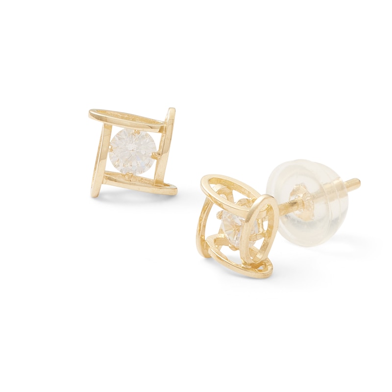 3mm Cubic Zirconia Geometric Square Cage Stud Earrings in 10K Gold