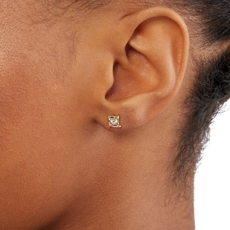 3mm Cubic Zirconia Geometric Square Cage Stud Earrings in 10K Gold