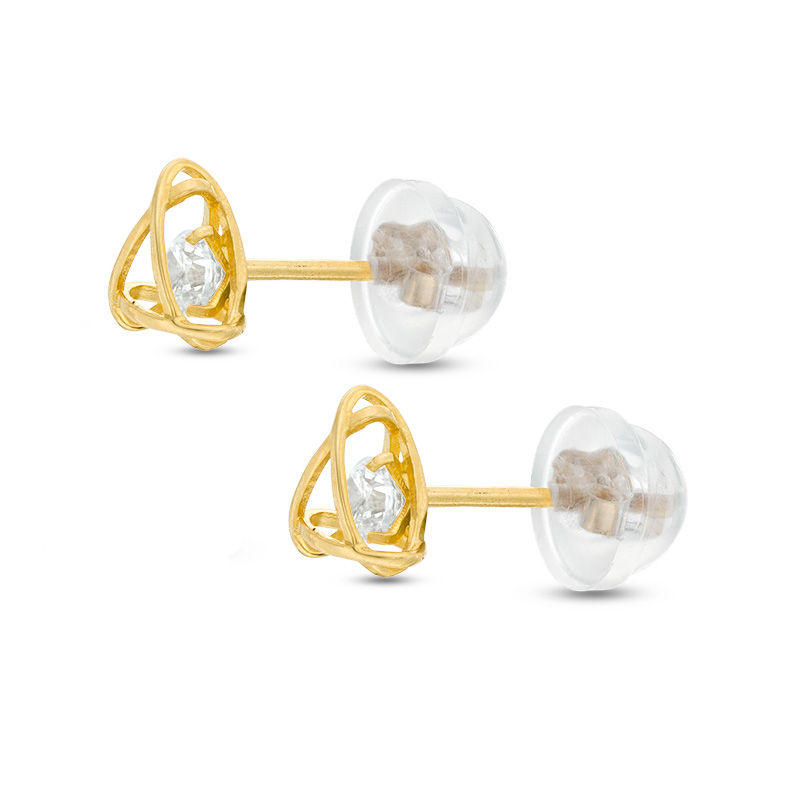 3mm Cubic Zirconia Geometric Triangle Cage Stud Earrings in 10K Gold