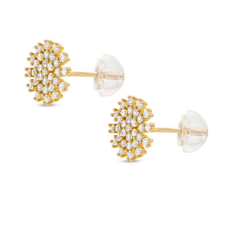 Cubic Zirconia Sunburst Cluster Stud Earrings in 10K Gold