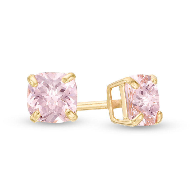 Child's 4mm Cushion-Cut Pink Cubic Zirconia Solitaire Stud Earrings in 14K Gold