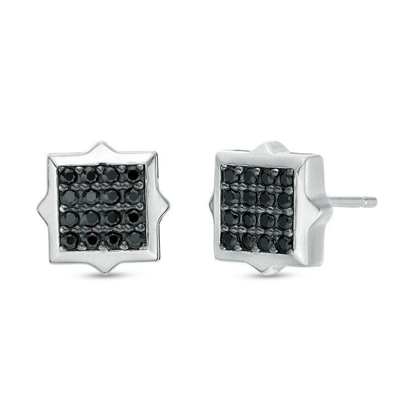 Black Spinel Square Cluster Spike Frame Stud Earrings in Sterling Silver