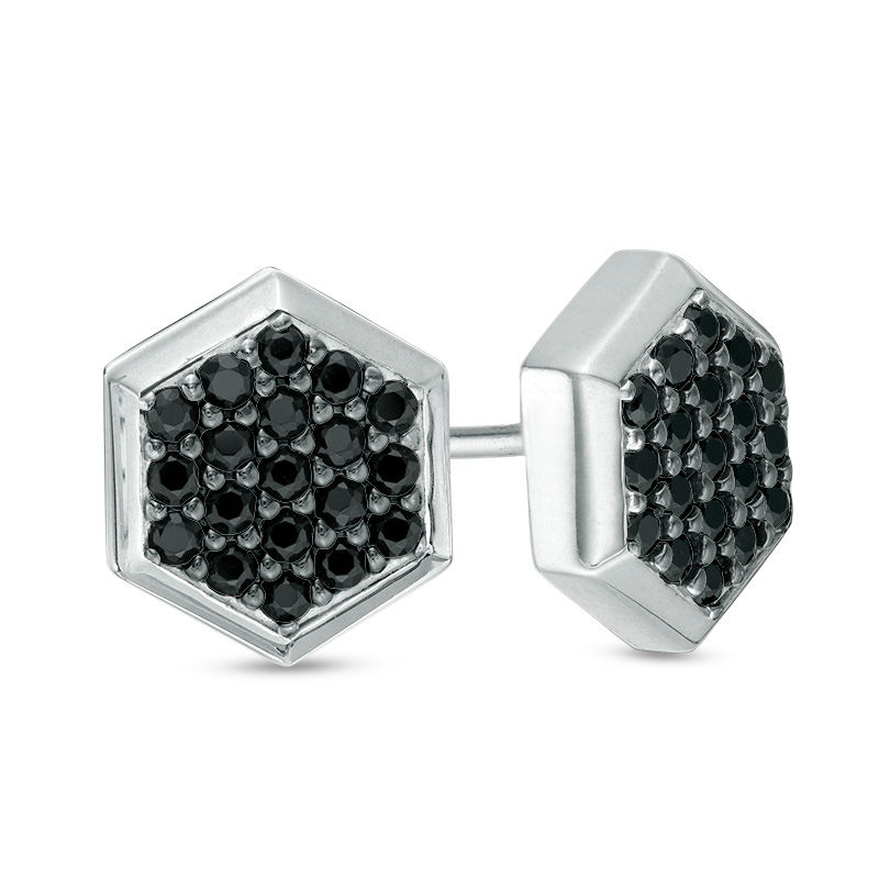 Black Spinal Hexagon Cluster Stud Earrings in Sterling Silver