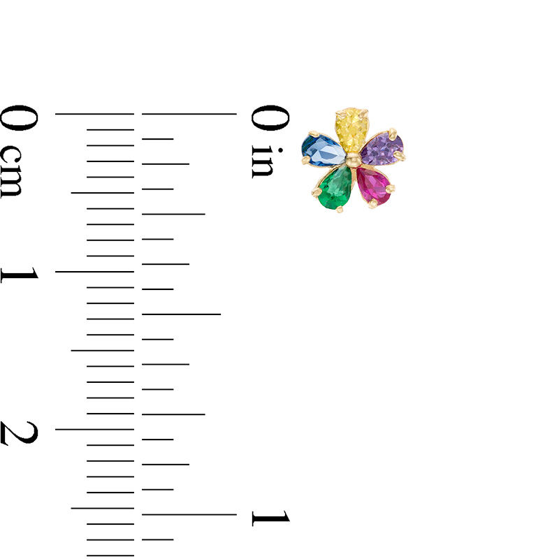Child's Pear-Shaped Multi-Color Cubic Zirconia Flower Stud Earrings in 10K Gold