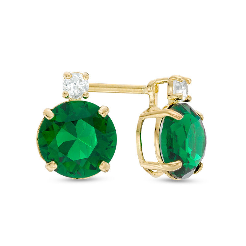 6mm Simulated Emerald and Lab-Created White Sapphire Stud Earrings in 10K Gold