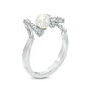 Thumbnail Image 1 of 4.75 - 5.25mm Cultured Freshwater Pearl and Cubic Zirconia "love" Ring in Sterling Silver - Size 7
