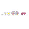 Thumbnail Image 0 of Child's Pink Crystal Heart and Multi-Color Enamel Owl and Flower Stud Earrings Set in Sterling Silver