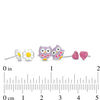 Thumbnail Image 1 of Child's Pink Crystal Heart and Multi-Color Enamel Owl and Flower Stud Earrings Set in Sterling Silver