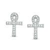 Thumbnail Image 0 of Diamond Accent and Beaded Ankh Cross Stud Earrings in Sterling Silver
