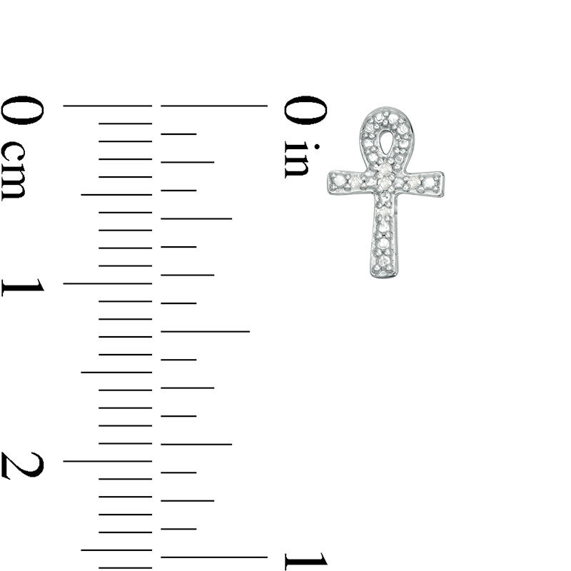 Diamond Accent and Beaded Ankh Cross Stud Earrings in Sterling Silver